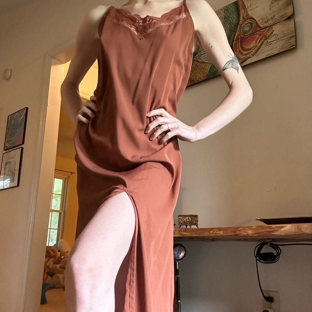 BURNT ORANGE SILK MAXI xs
